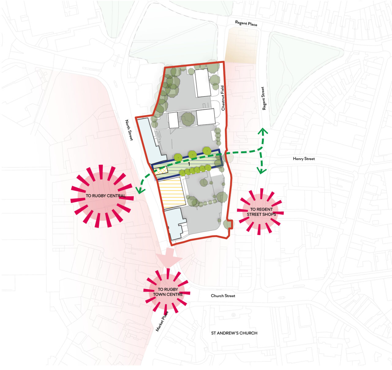 Framework plan for the North Street East opportunity area. A full description follows.
