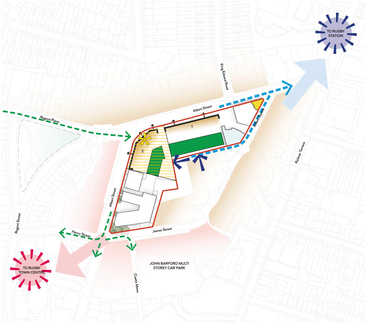 Framework plan for the Albert Street area. A full description follows.