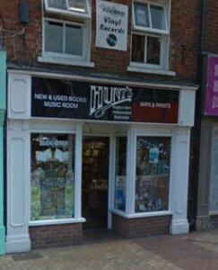 Hunts Bookshop before the grant, with a black fascia and white window frames.